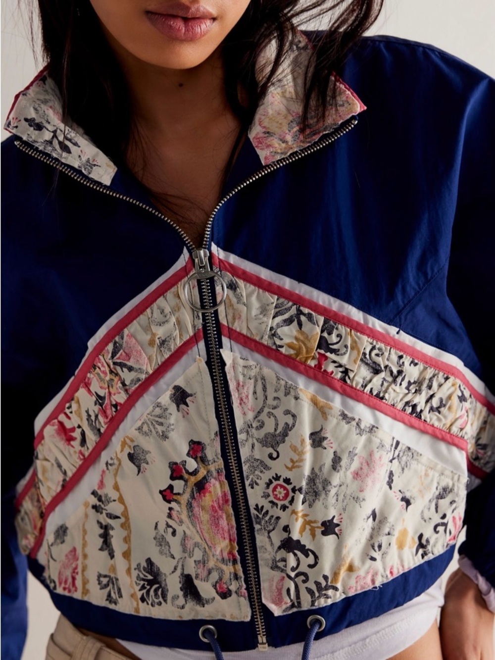 We The Free Navy Floral-Panel Cropped Bomber Jacket - Picture 4 of 12